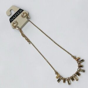 NWT Napier Gold-Tone Baguette Rhinestone Necklace & Earrings Set